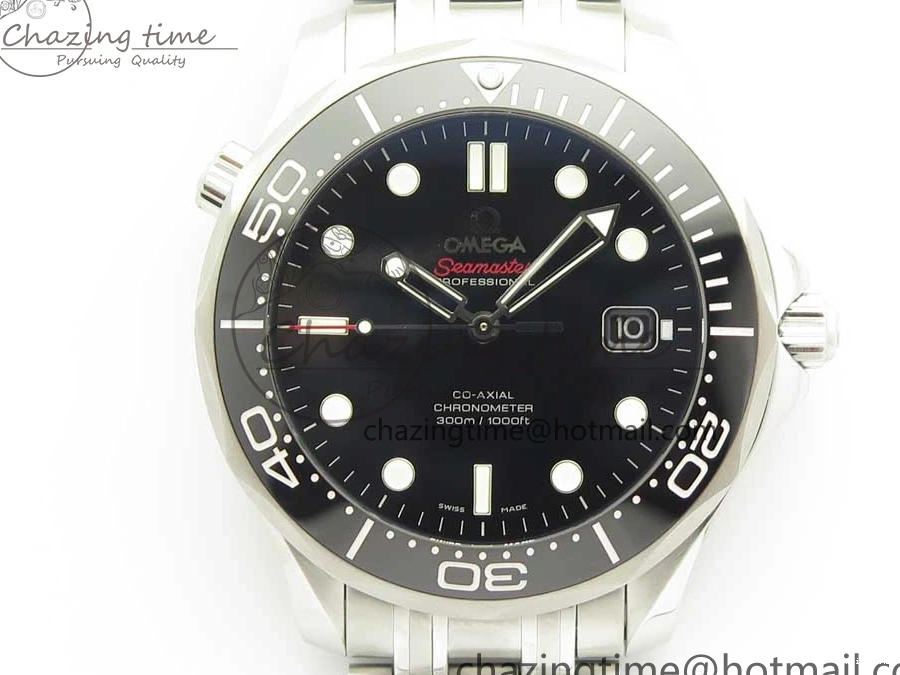 0227 HighQuality Seamaster 300M Chronometer SS Black OMF 1:1 Best Edition on SS Bracelet A2824 (Black Balance Wheel) V 7954